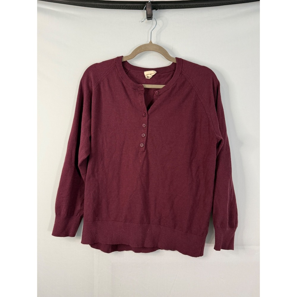 Herizon Henley Sweater Womens XL Burgundy Knit Raglan Long Sleeve Button‎ Front